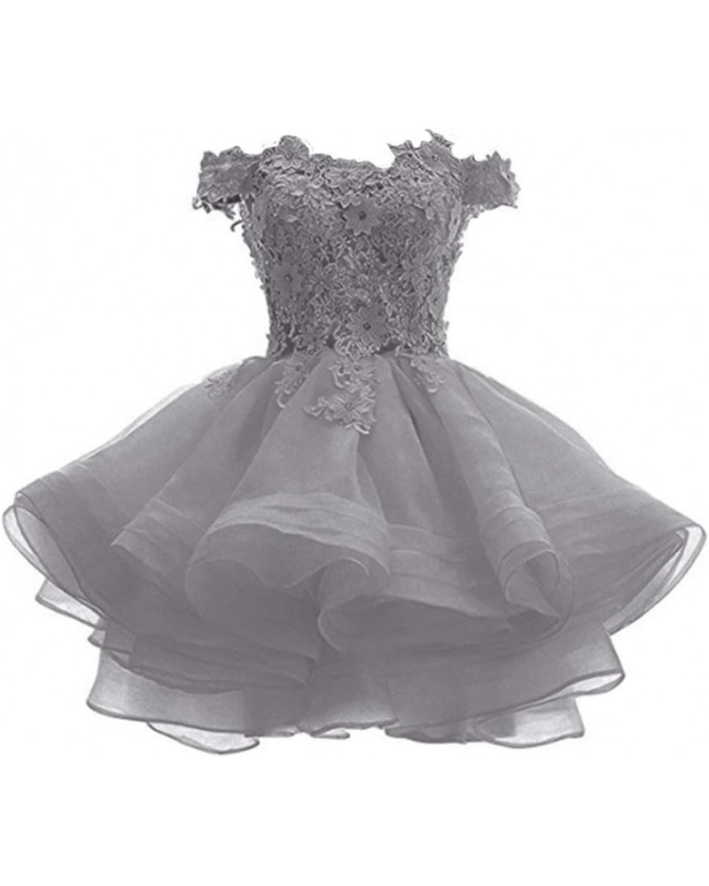 Women's Off The Shoulder Organza Short Homecoming Dresses Silver $34.00 Dresses