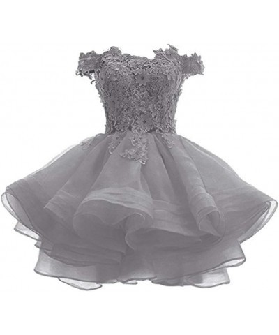 Women's Off The Shoulder Organza Short Homecoming Dresses Silver $34.00 Dresses