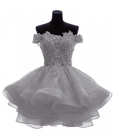 Women's Off The Shoulder Organza Short Homecoming Dresses Silver $34.00 Dresses