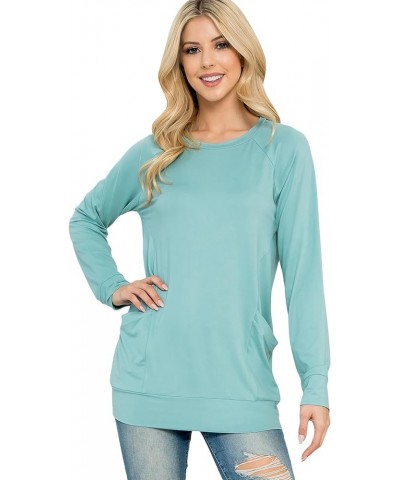 Boho Loose Fit Hi-Low Knit Tunic - Long Sleeve V-Neck Center Seam Sweater Top Long Sleeve Pocket Top - Aloe $11.65 Sweaters