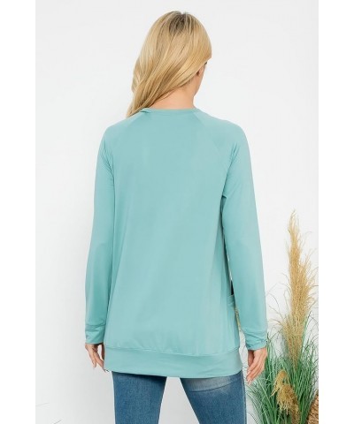 Boho Loose Fit Hi-Low Knit Tunic - Long Sleeve V-Neck Center Seam Sweater Top Long Sleeve Pocket Top - Aloe $11.65 Sweaters