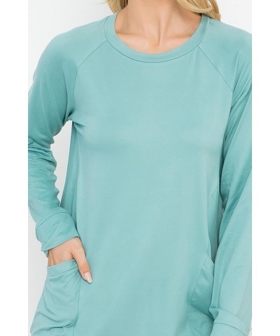 Boho Loose Fit Hi-Low Knit Tunic - Long Sleeve V-Neck Center Seam Sweater Top Long Sleeve Pocket Top - Aloe $11.65 Sweaters