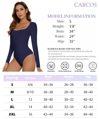 Women's Slim Fit Bodysuits Square Neck Long Sleeve Tops Casual T Shirts Basic Jumpsuits Navy Blue XL $10.59 Bodysuits