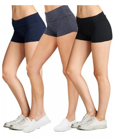 Women's Active Yoga Shorts Low Rise Fold Over Workout Dance Pant 3pk - Black Navy Charcoal $9.99 Activewear