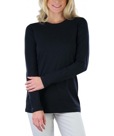 Women's Cotton-Blend Crew-Neck Staple Top with Long Sleeves Black $11.93 T-Shirts