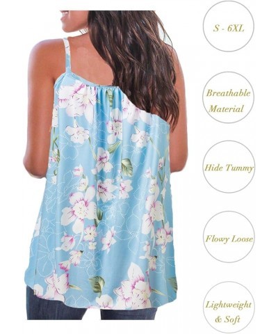 Print Long Vest,Flowy Tank Top for Women,Loose Cami,Pleated Dressy Swing Spaghetti Strap Camisole Blue White Flower $14.26 Tanks