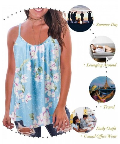 Print Long Vest,Flowy Tank Top for Women,Loose Cami,Pleated Dressy Swing Spaghetti Strap Camisole Blue White Flower $14.26 Tanks