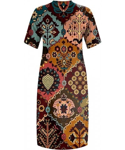 Womens Spring Fashion 2023 Dresses, Women's Summer Plus Size V-Neck Short Sleeve Knee Pocket Printed Casual Dress 1-brown $14...