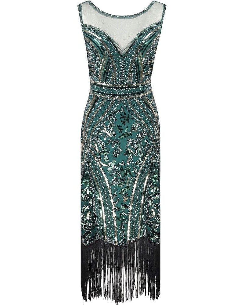 Women 1920s Flapper Dresses Gatsby Sequin V Neck Beaded Fringed Cocktail Dress Style 1 Gold Green $19.89 Dresses