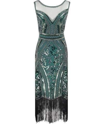 Women 1920s Flapper Dresses Gatsby Sequin V Neck Beaded Fringed Cocktail Dress Style 1 Gold Green $19.89 Dresses