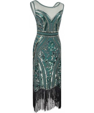 Women 1920s Flapper Dresses Gatsby Sequin V Neck Beaded Fringed Cocktail Dress Style 1 Gold Green $19.89 Dresses