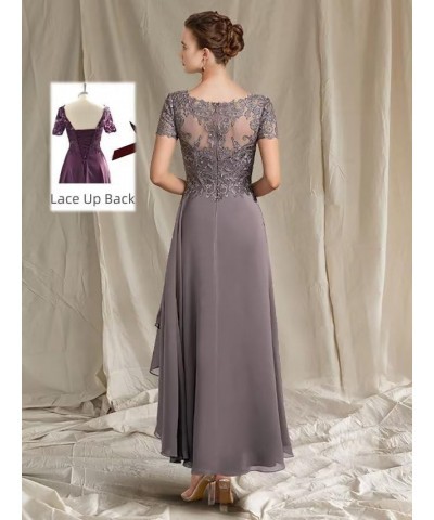 V Neck Mother of Bride Dresses for Wedding with Sleeves Tea Length Chiffon Lace Appliques Formal Evening Gown for Women Olive...