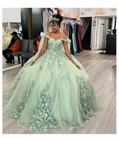 Women's Off Shoulder Quinceanera Dresses Ball Gown with Train Puffy Sweet 15 16 Dresses 3D Flowers Prom Dresses XY078 Champag...