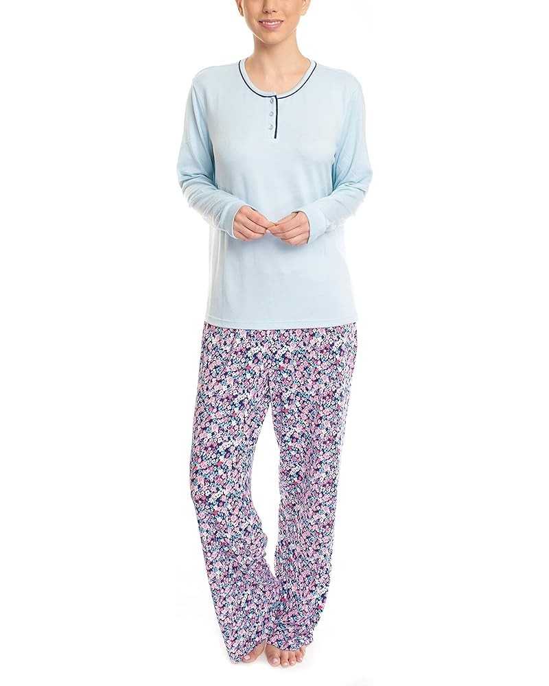 Women's Dreamscape Longsleeve Top and Pajama Bottom Butter Knit Sleep and Lounge Set Blue/Floral $13.33 Sleep & Lounge