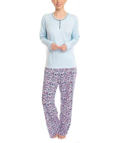 Women's Dreamscape Longsleeve Top and Pajama Bottom Butter Knit Sleep and Lounge Set Blue/Floral $13.33 Sleep & Lounge