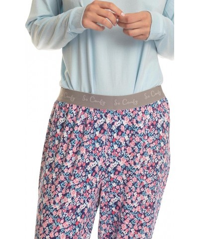 Women's Dreamscape Longsleeve Top and Pajama Bottom Butter Knit Sleep and Lounge Set Blue/Floral $13.33 Sleep & Lounge