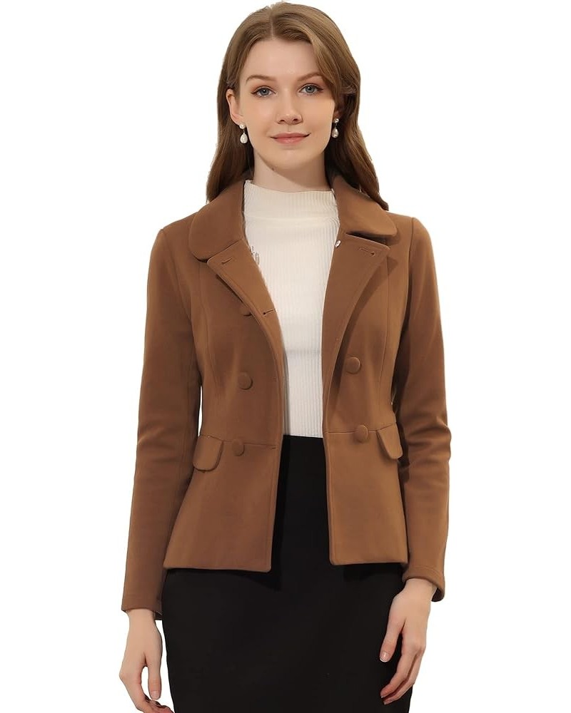 Women's Peter Pan Collar Peacoat Double Breasted Short Coat Dark Brown $31.31 Blazers