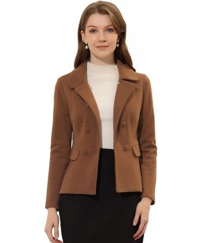 Women's Peter Pan Collar Peacoat Double Breasted Short Coat Dark Brown $31.31 Blazers