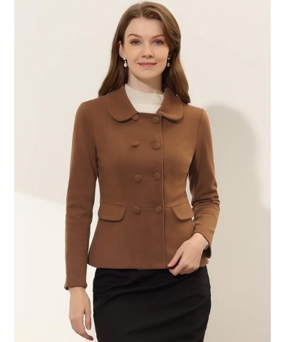 Women's Peter Pan Collar Peacoat Double Breasted Short Coat Dark Brown $31.31 Blazers