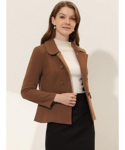 Women's Peter Pan Collar Peacoat Double Breasted Short Coat Dark Brown $31.31 Blazers