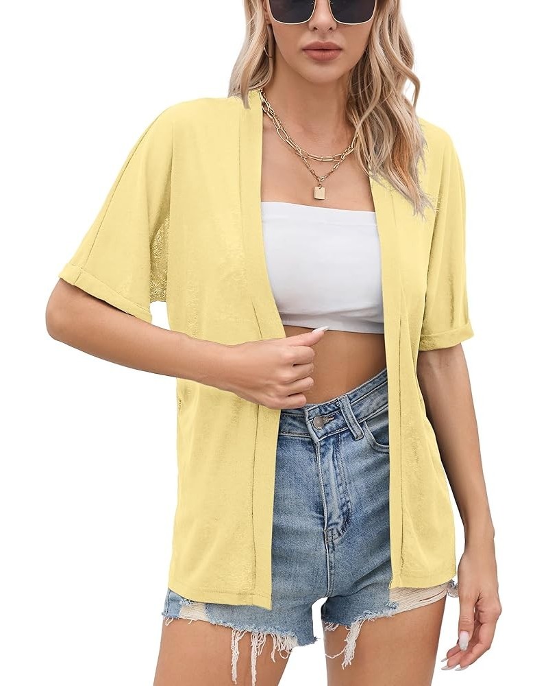 Women's Lightweight Open Front Cardigans Casual Short Sleeve Blouse Tops A-01 Apricot $11.93 Sweaters