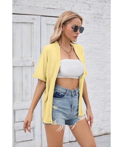 Women's Lightweight Open Front Cardigans Casual Short Sleeve Blouse Tops A-01 Apricot $11.93 Sweaters