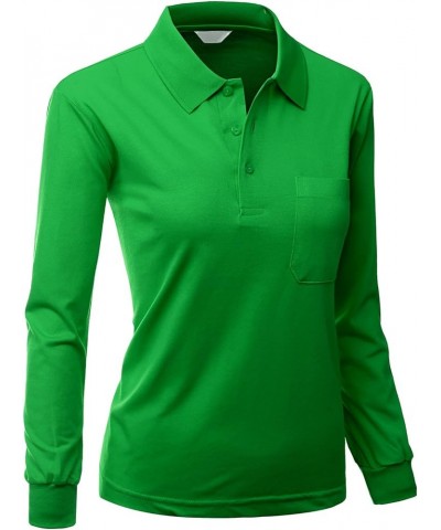 Women's Pique 180-200 TC Polo Dri Fit Collar T-Shirts Green $11.28 Shirts