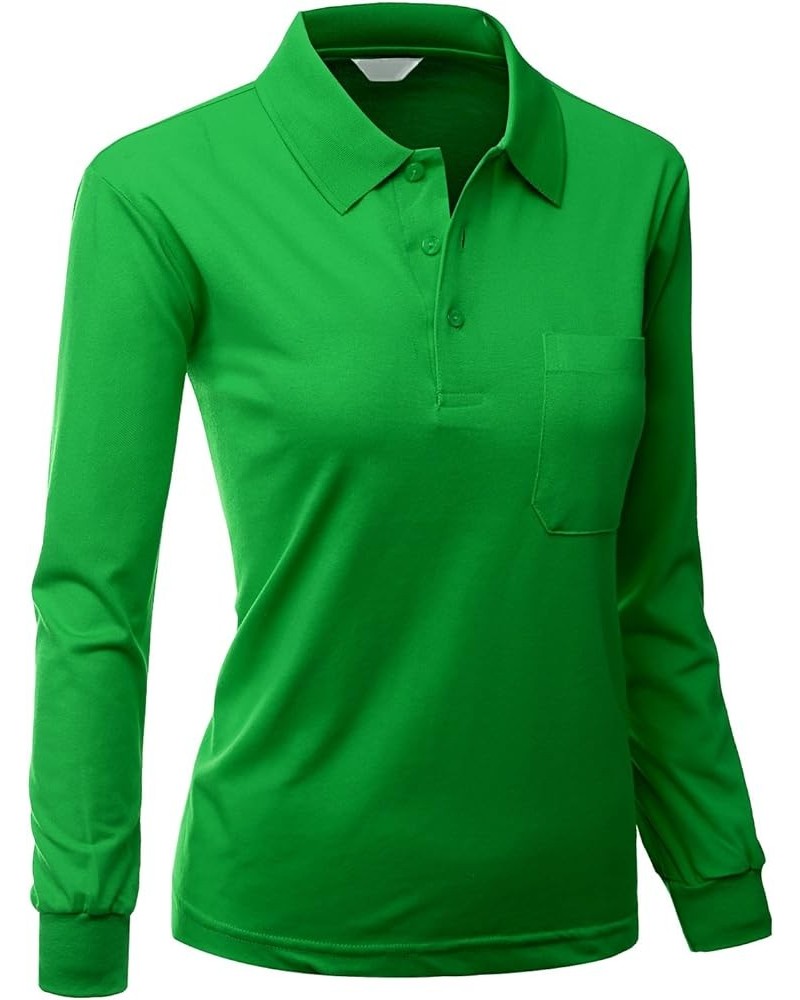 Women's Pique 180-200 TC Polo Dri Fit Collar T-Shirts Green $11.28 Shirts