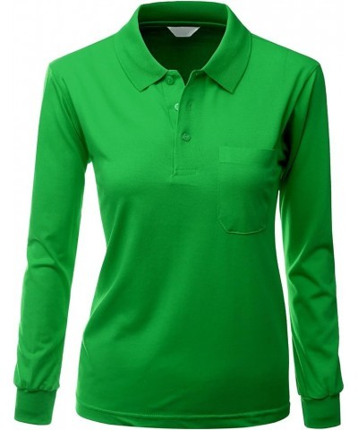 Women's Pique 180-200 TC Polo Dri Fit Collar T-Shirts Green $11.28 Shirts