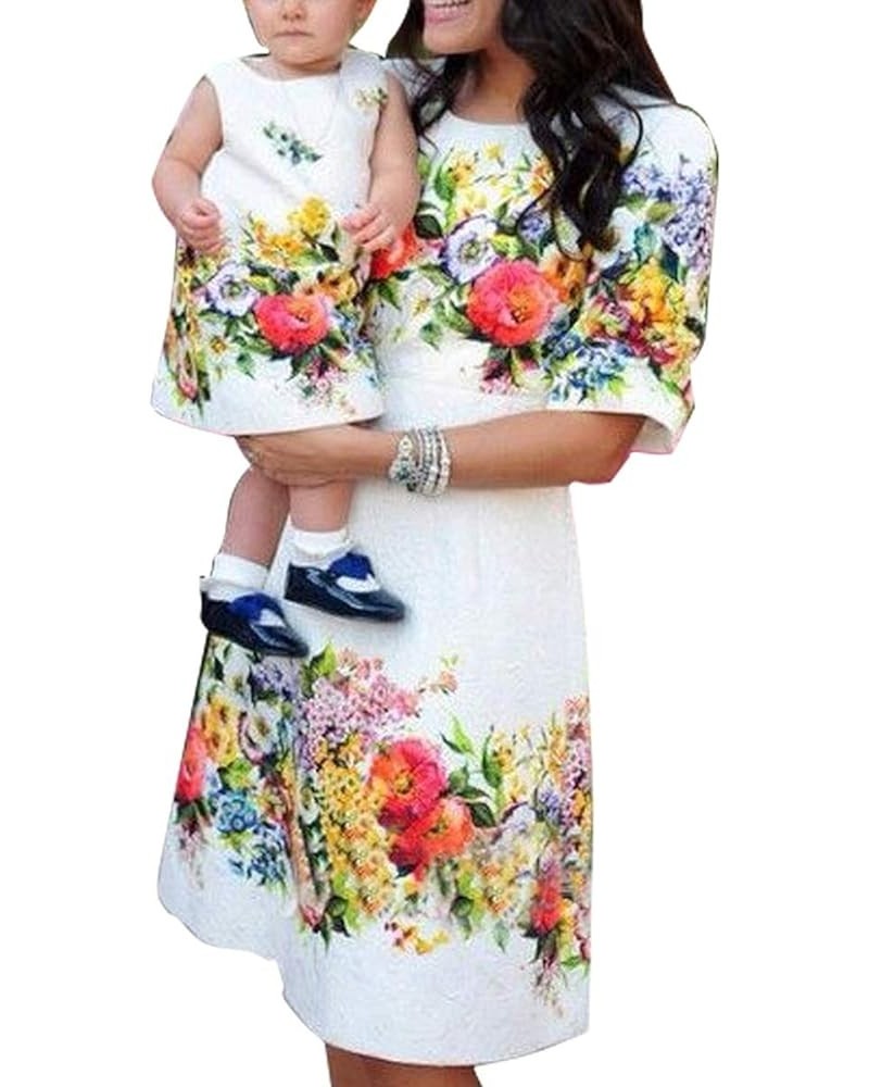 Mother and Daughter Matching Dress Summer Causal Sundress Cute Mini Outfits White Flower $12.95 Dresses