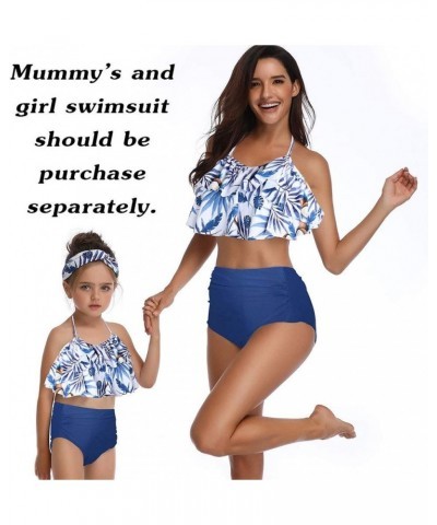 2Pcs Mommy and Me Matching Family Swimsuit Ruffle Women Swimwear Kids Children Toddler Bikini Bathing Suit Beachwear Sets Blu...