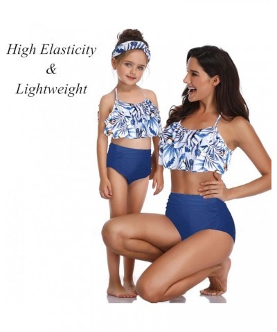 2Pcs Mommy and Me Matching Family Swimsuit Ruffle Women Swimwear Kids Children Toddler Bikini Bathing Suit Beachwear Sets Blu...