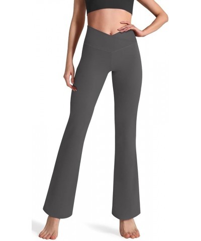 Women's Flare Yoga Pants-Crossover High Waisted Flare Leggings Tummy Control Gym Workout Work Pants 01-dark Grey $9.66 Leggings