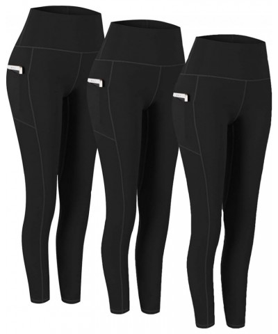 2 Pack High Waist Yoga Pants, Pocket Yoga Pants Tummy Control Workout Running 4 Way Stretch Yoga Leggings Black & Black & Bla...