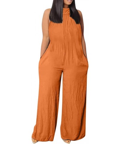 Wide Leg Overalls for Women Casual Halter Neck Sleeveless Lounge Romper Solid Summer Trendy Jumpsuits with Pocket 7 Orange $1...