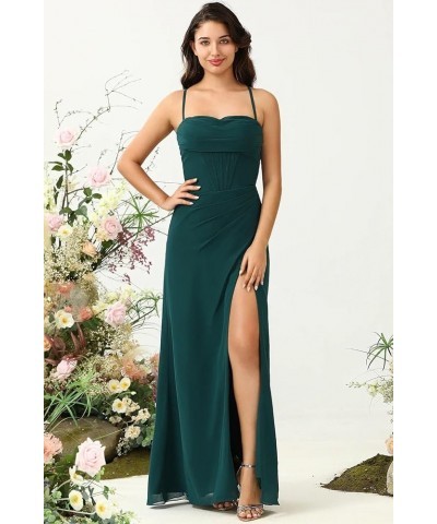 Spaghetti Straps Bridesmaid Dresses for Women Side Slit Chiffon Pleated Formal Evening Dress YMS292 Champagne $31.89 Dresses