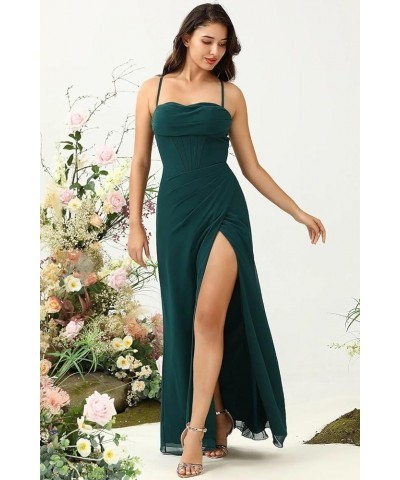 Spaghetti Straps Bridesmaid Dresses for Women Side Slit Chiffon Pleated Formal Evening Dress YMS292 Champagne $31.89 Dresses