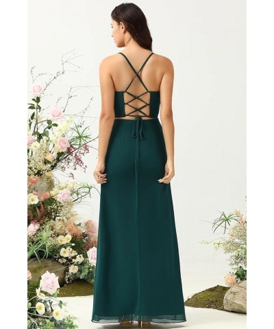 Spaghetti Straps Bridesmaid Dresses for Women Side Slit Chiffon Pleated Formal Evening Dress YMS292 Champagne $31.89 Dresses