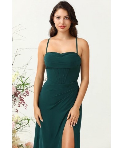 Spaghetti Straps Bridesmaid Dresses for Women Side Slit Chiffon Pleated Formal Evening Dress YMS292 Champagne $31.89 Dresses