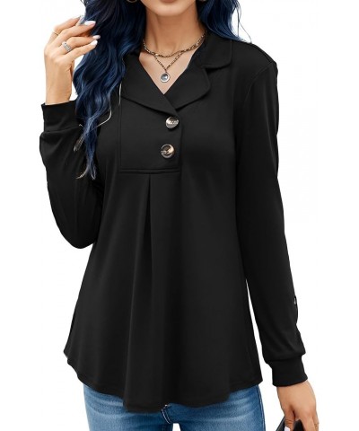 Women's Long Sleeve Button Down Tunic Tops Casual Fitted Collar Shirts Black $15.80 Tops