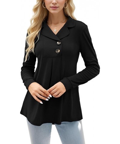 Women's Long Sleeve Button Down Tunic Tops Casual Fitted Collar Shirts Black $15.80 Tops