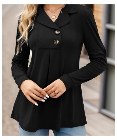 Women's Long Sleeve Button Down Tunic Tops Casual Fitted Collar Shirts Black $15.80 Tops