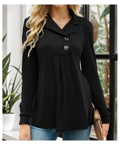 Women's Long Sleeve Button Down Tunic Tops Casual Fitted Collar Shirts Black $15.80 Tops