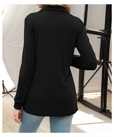 Women's Long Sleeve Button Down Tunic Tops Casual Fitted Collar Shirts Black $15.80 Tops