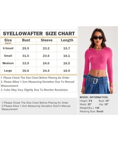 Womens Crewneck Tunic Long Sleeves Slim Fitted Ribbed Knit Tops Casual Warm Fall Basic Shirts 2 Hot Pink $13.79 Tops