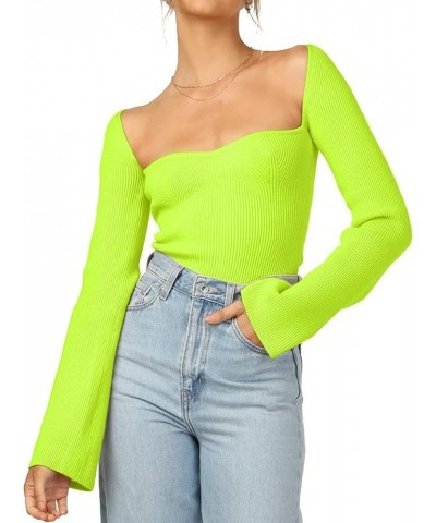 Womens Sweater Tops Sweetheart Neck Ribbed Bustier Corset Knit Long Sleeve Pullover Sweater Top Lemon $14.62 Sweaters