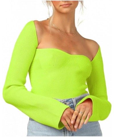 Womens Sweater Tops Sweetheart Neck Ribbed Bustier Corset Knit Long Sleeve Pullover Sweater Top Lemon $14.62 Sweaters