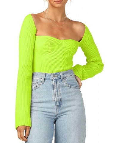 Womens Sweater Tops Sweetheart Neck Ribbed Bustier Corset Knit Long Sleeve Pullover Sweater Top Lemon $14.62 Sweaters