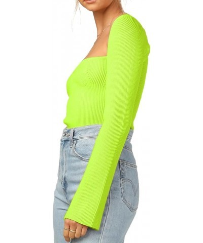 Womens Sweater Tops Sweetheart Neck Ribbed Bustier Corset Knit Long Sleeve Pullover Sweater Top Lemon $14.62 Sweaters