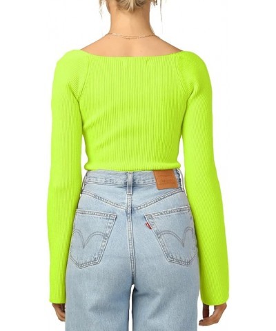 Womens Sweater Tops Sweetheart Neck Ribbed Bustier Corset Knit Long Sleeve Pullover Sweater Top Lemon $14.62 Sweaters